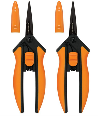 Fiskars Micro-Tip Pruning Snips, Non-Stick Blades, 2 Count, Orange