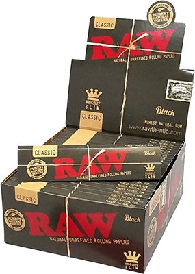 RAW Classic Black King Size Slim Natural Unrefined Ultra Thin 110mm Rolling Papers (50 Packs)